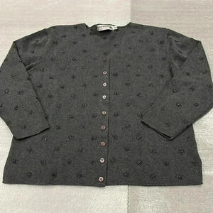 ❤️2/$50❤️[XL]Vintage Rino Rossi Cotton Embellished Floral Gray WMN ButtonSweater